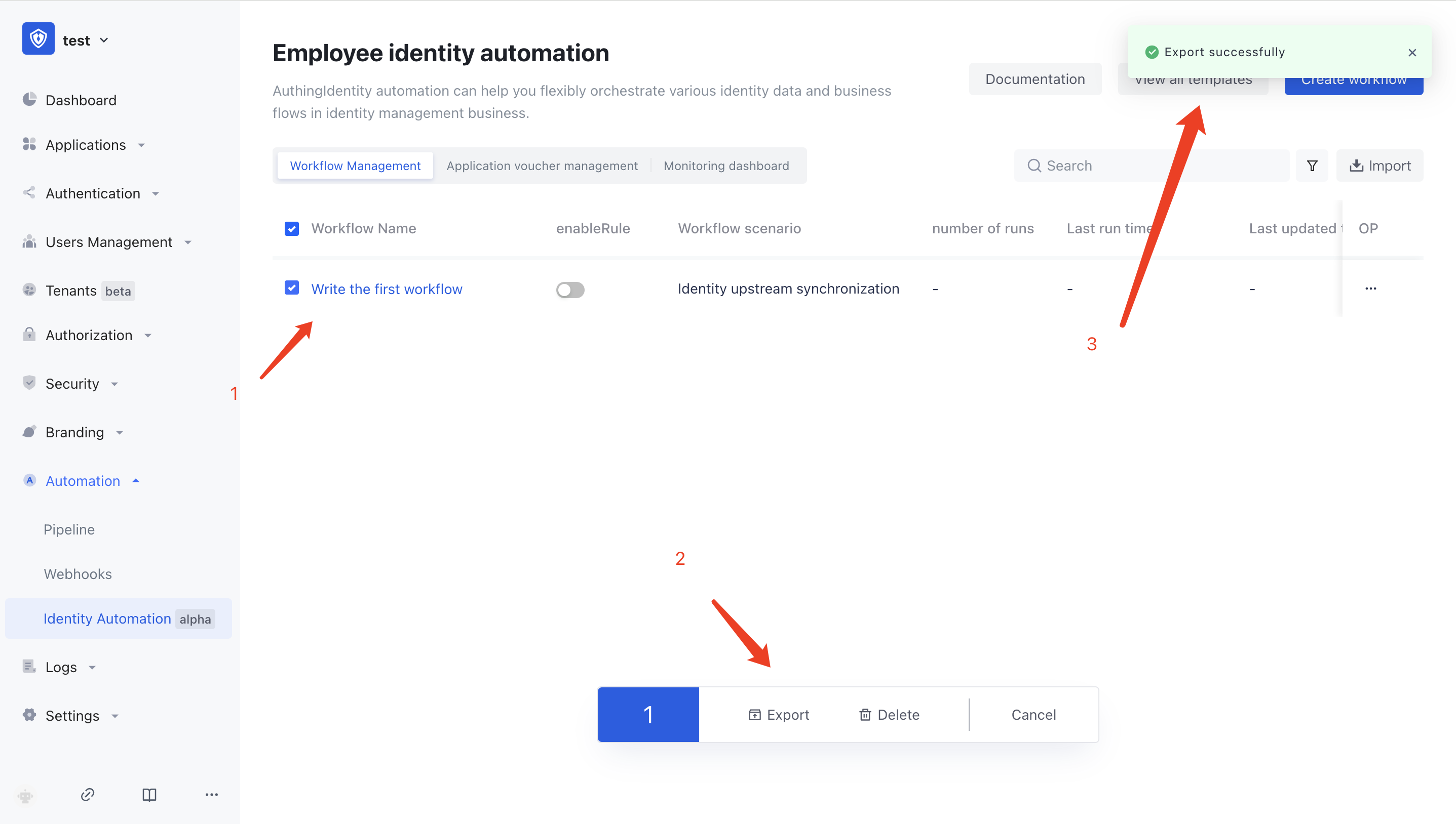 Import and Export Workflow | Authing Docs