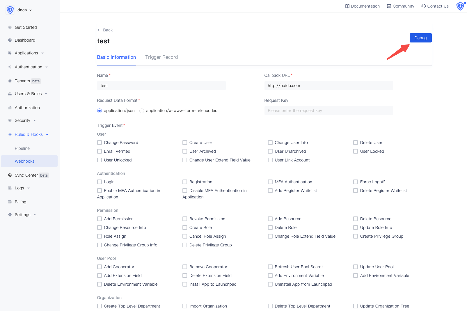 Using Webhook to monitor user events | Authing Docs