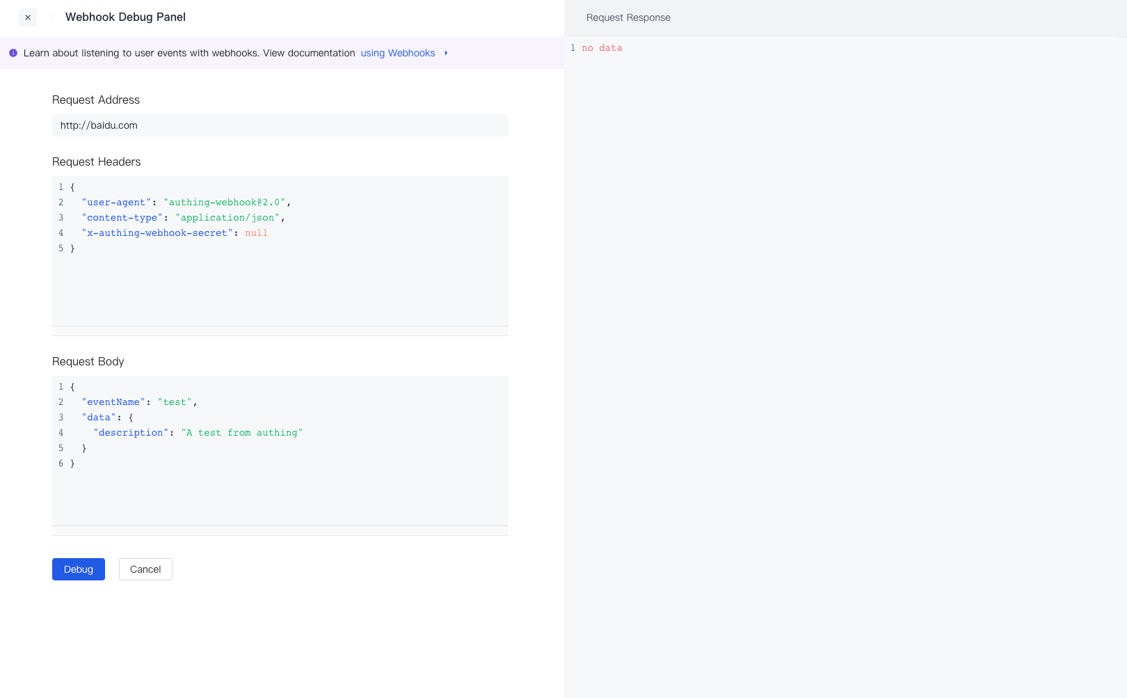 Using Webhook to monitor user events | Authing Docs